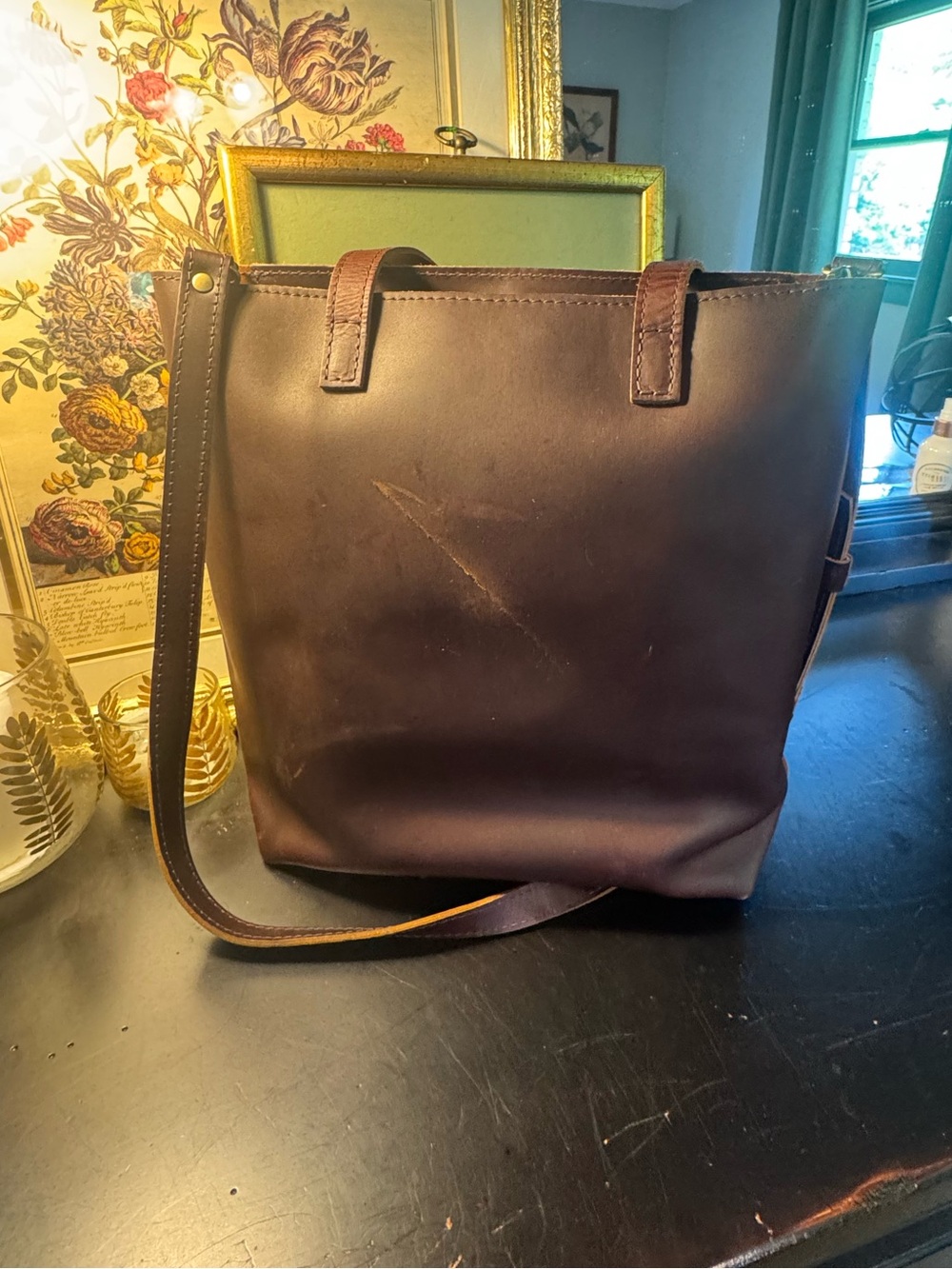 Portland Leather congnac Leather ZIPPERED Bag with Crossbody Strap - Picture 2 of 7